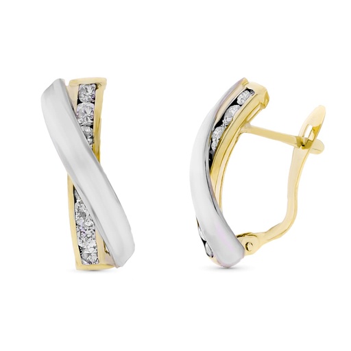 [P9K21246] 9K PENDIENTES ORO BICOLOR BANDAS CRUZADA CIRCONITAS 18X8 MM CATALAN