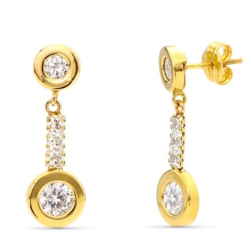 [P9K21248] 9K PENDINTES ORO AMARILLO DOBLE CUERPO CON CIRCONITAS 22X8 MM