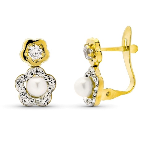 [P9K21251] 9K PENDIENTES ORO BICOLOR CON CIRCONITAS PERLA CULTIVADA 12X8 MM CATALAN
