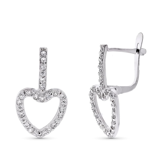 [P9K21255] 9K PENDIENTES ORO BLANCO DOS CUERPOS CORAZON CIRCONITA 20X10 MM