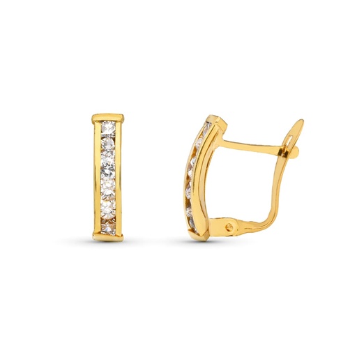 [P9K21259-OA] 9K PENDIENTES ORO AMARILLO BANDAS CON CARRIL DE CIRCONITAS 14X3 MM CATALAN