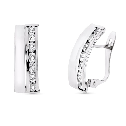 [P9K21260] 9K PENDIENTES ORO BLANCO BANDAS Y CIRCONITAS 16X7 MM CIERRE CATALAN