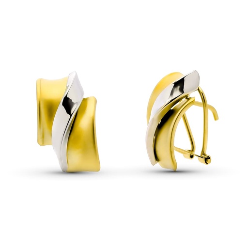 [P9K21263] 9K PENDIENTES ORO BICOLOR BANDAS 16X10MM CIERRE OMEGA