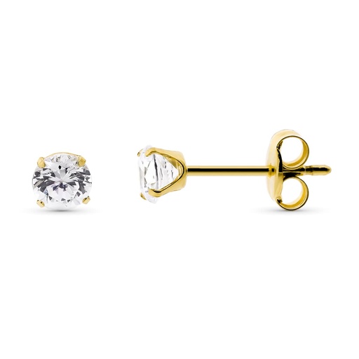[P9K21264] 9K PENDIENTES ORO AMARILLO 4 PATILLAS CIRCONITA 4 MM CIERRE PRESION