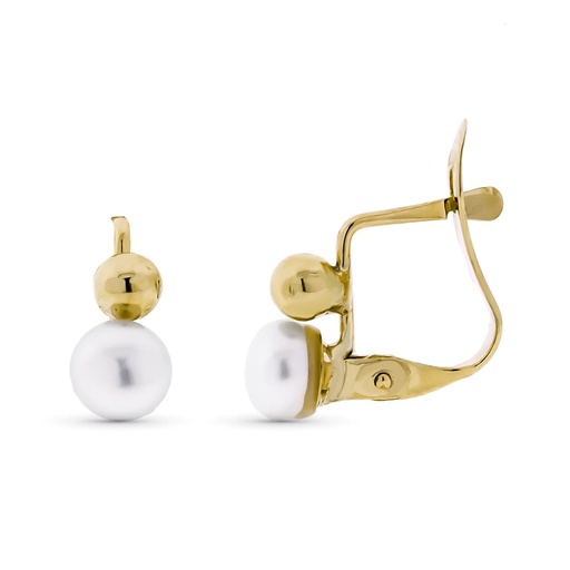 [P9K21265] 9K PENDIENTES ORO AMARILLO DE BOLA 3 MM PERLA CULTIVADA 5 MM CATALAN