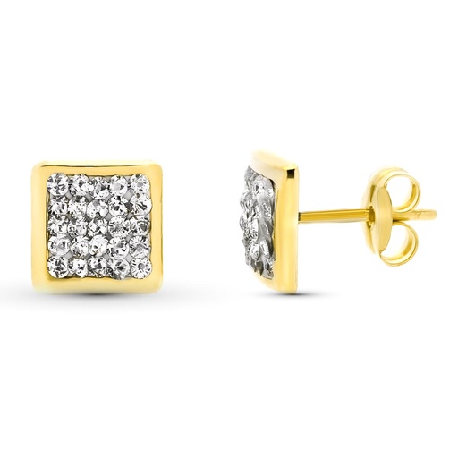 [P9K21267] 9K PENDIENTES ORO AMARILLO CUADRADOS. CIRCONITAS 7 X 7 MM PRESION