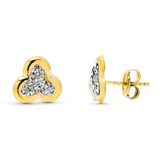 [P9K21268] 9K PENDIENTES ORO AMARILLO TREBOL PIEDRAS 8X8 MM CIERRE PRESION