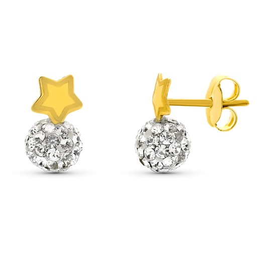 [P9K21269] 9K PENDIENTES ORO AMARILLO BOLA CIRCONITAS 5MM TOTAL 10X5 MM PRESION