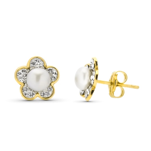 [P9K21271] 9K PENDIENTES ORO AMARILLO CIRCONITAS PERLA 4.50 MM TOTAL 9 MM PRESION