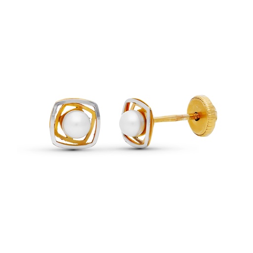 [P9K21272] 9K PENDIENTES ORO BICOLOR PERLA