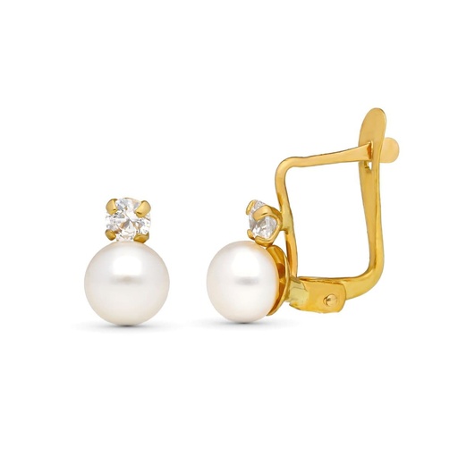 [P9K21292] 9K PENDIENTES ORO AMARILLO PERLA Y CIRCONITAS 7X4 MM CATALAN