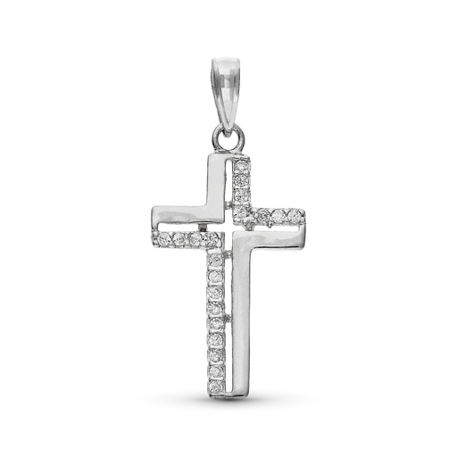 [P9K22054] 9K CRUZ ORO BLANCO CON CIRCONITAS 25 X 13 MM