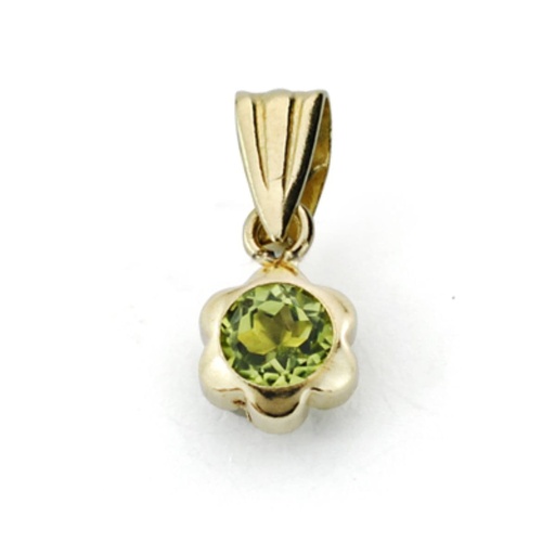 [P9K22113] 9K COLGANTE ORO AMARILLO CHATON MARGARITA OLIVINA NATURAL 0.29 QTS. 4X4 MM