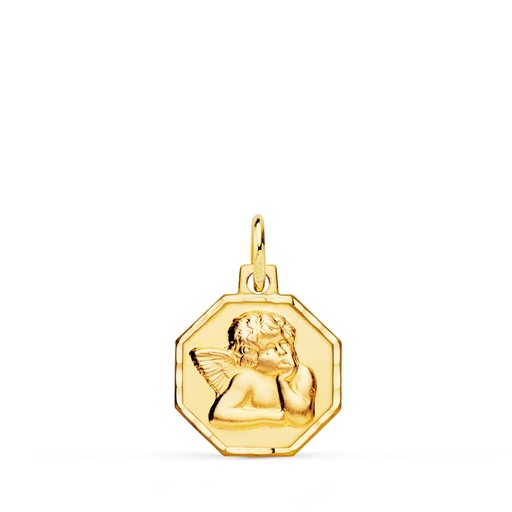[P9K22115] 9K MEDALLA OCTOGONAL ANGELITO BURLON TALLADA 13X13 MM