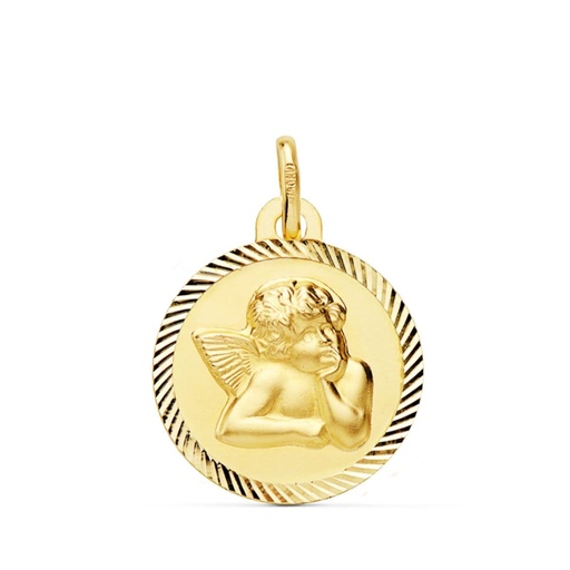 [P9K22116] 9K MEDALLA ORO AMARILLO REDONDA ANGELITO BURLON CERCO TALLADO 16 MM