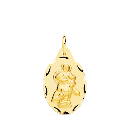 [P9K22119] 9K MEDALLA ORO AMARILLO SAN CRISTOBAL OVAL TALLADO 20X13 MM