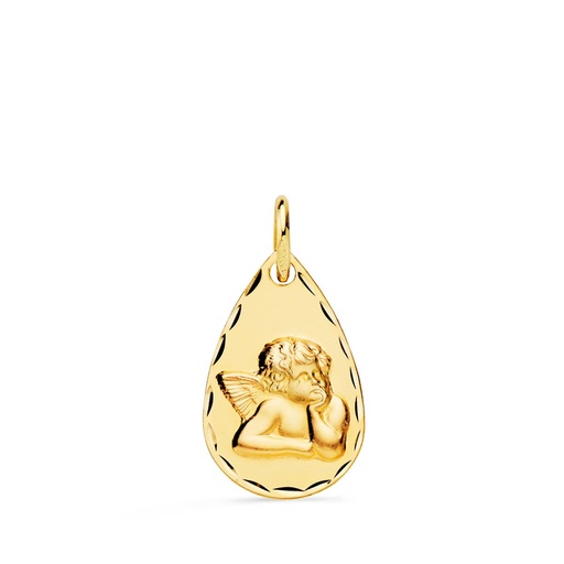 [P9K22122] 9K MEDALLA ORO AMARILLO GOTA ANGELITO BURLON TALLADA 19 X 11 MM