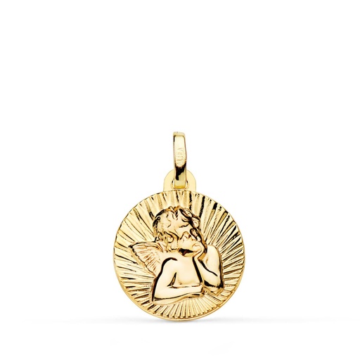 [P9K22164] 9K MEDALLA ORO AMARILLO ANGELITO BURLON ESTRIADO EN BRILLO 14 MM