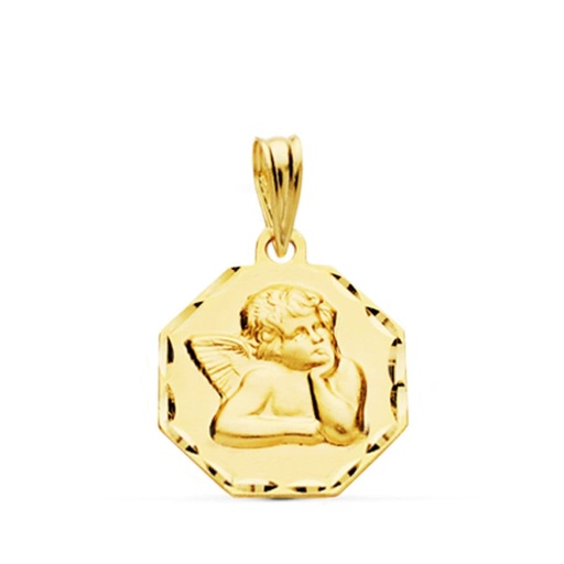 [P9K22173] 9K MEDALLA ORO AMARILLO OCTOGONAL ANGELITO BURLON. 15X15 MM