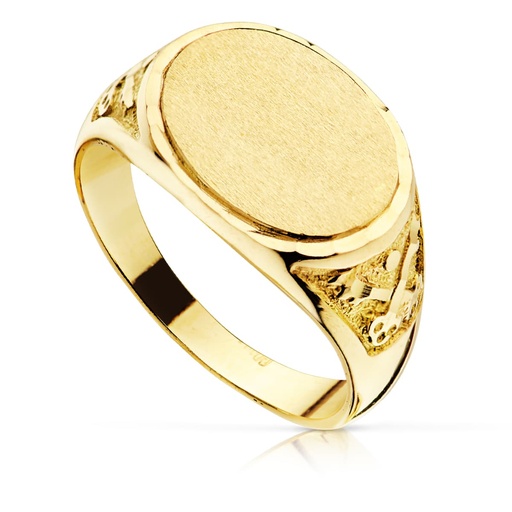 [P9K240404] 9K SELLO ORO AMARILLO MACIZO TALLADO OVAL 15X11 MM
