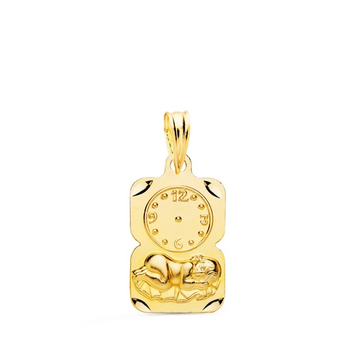 [P9K260342] 9K MEDALLA RECTANGULO NIÑO DE LA HORA CON RELOJ TALLADA 19X11 MM
