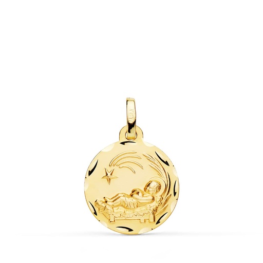 [P9K270077] 9K MEDALLA ORO AMARILLO NIÑO DEL PESEBRE TALLADA 16 MM