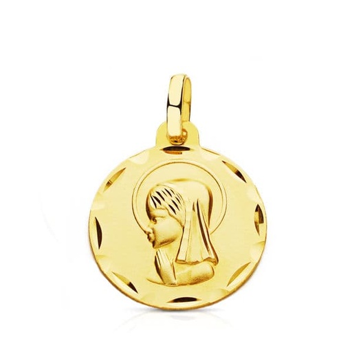 [P9K270118] 9K MEDALLA ORO AMARILLO VIRGEN NIÑA TALLADA 16 MM