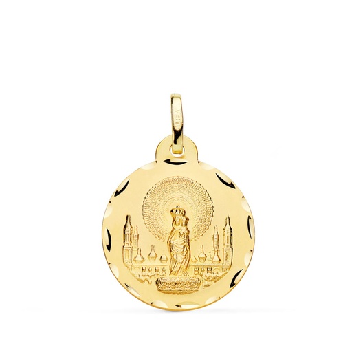 [P9K270173] 9K MEDALLA ORO AMARILLO VIRGEN DEL PILAR TALLADA 22 MM