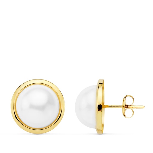 [P9K8904] 9K PENDIENTES MEDIA PERLA SINTETICA 16 MM CERCO