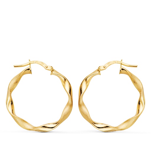 [P9K9002-2425] 9K AROS ORO AMARILLO HUECOS RETORCIDOS MATE Y BRILLO 24X2.5 MM
