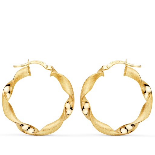 [P9K9004-2630] 9K AROS ORO AMARILLO HUECOS RETORCIDOS MATE Y BRILLO 26 MM x3.75 MM