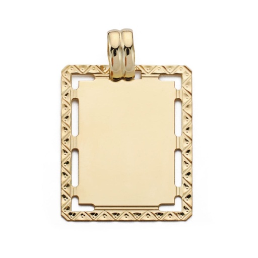 [P9KP1791] 9K CHAPA ORO AMARILLO EN BRILLO TALLADA 27X20 MM