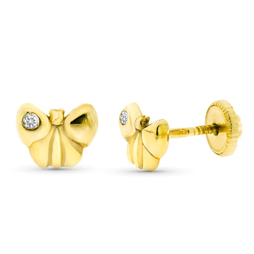 [P9KP1909-OAT] 9K PENDIENTES ORO AMARILLO MARIPOSA DIAMANTES 0.016 CTS SI-H 6X5 MM TUERCA