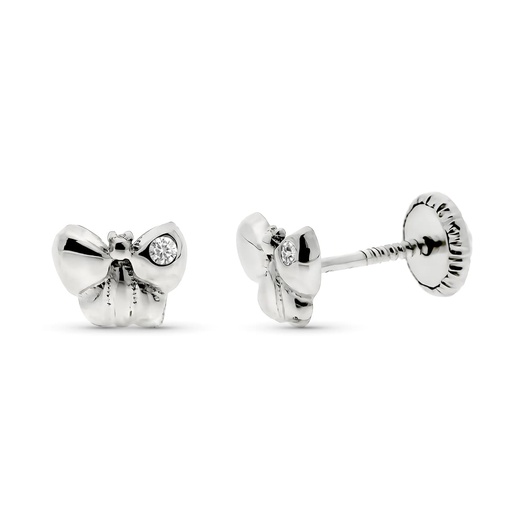 [P9KP1909-OBT] 9K PENDIENTES ORO BLANCO FLOR DIAMANTES 0.016 CTS SI-H 6X5 MM TUERCA