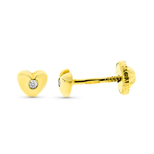 [P9KP1910-OAT] 9K PENDIENTE ORO AMARILLO CORAZON DIAMANTES 0.016 CTS SI-H 4 MM TUERCA