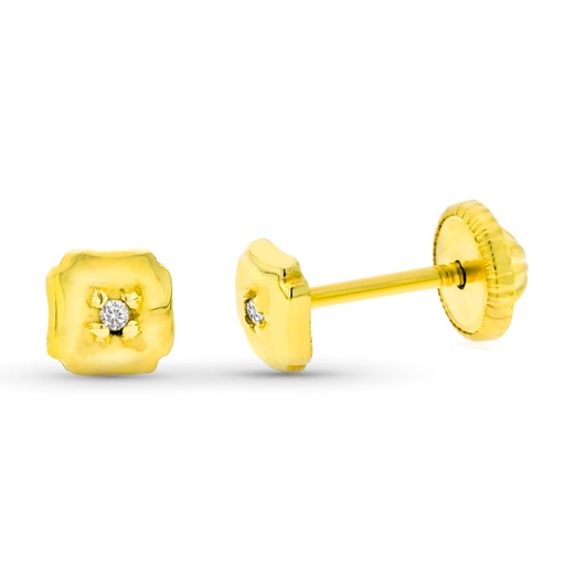 [P9KP1911-OAT] 9K PENDIIENTES ORO AMARILLO TREBOL DIAMANTES 0.03 CTS SI-H 4 MM TUERCA