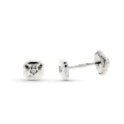 [P9KP1911-OBT] 9K PENDIIENTES ORO BLANCO TREBOL DIAMANTES 0.03 CTS SI-H 4 MM TUERCA