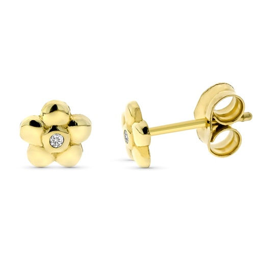 [P9KP1912-OAP] 9K PENDIENTE ORO AMARILLO FLOR DIAMANTES 0.016 CTS SI-H 7 MM PRESION