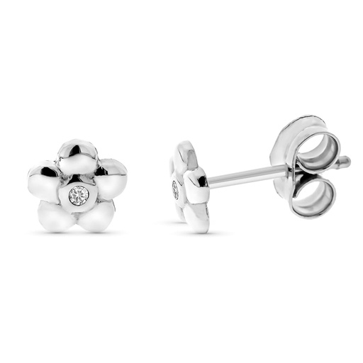 [P9KP1912-OBP] 9K PENDIENTES ORO BLANCO FLOR DIAMANTES 0.016 CTS SI-H 5 MM PRESION