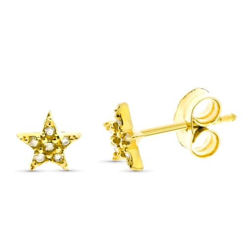 [P9KP1913-OAP] 18K PENDIENTES ORO AMARILLO ESTRELA DIAMANTES 0.066 QTS TOTAL 6 MM PRESION