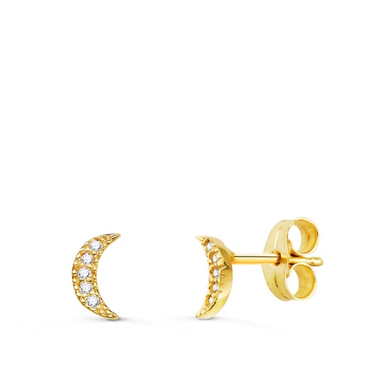 [P9KP1914-OAP] 9K PENDIENTES ORO AMARILLO LUNA DIAMANTES 0.05 CTS SI-H 7X3 MM PRESION