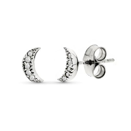 [P9KP1914-OBP] 9K PENDIENTES ORO BLANCO LUNA DIAMANTES 0.05 CTS SI-H 7X3 MM PRESION