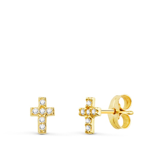 [P9KP1915-OAP] 9K PENDIENTE ORO AMARILLO CRUZ DIAMANTES 0.06 CTS SI-H 6X4 MM PRESION