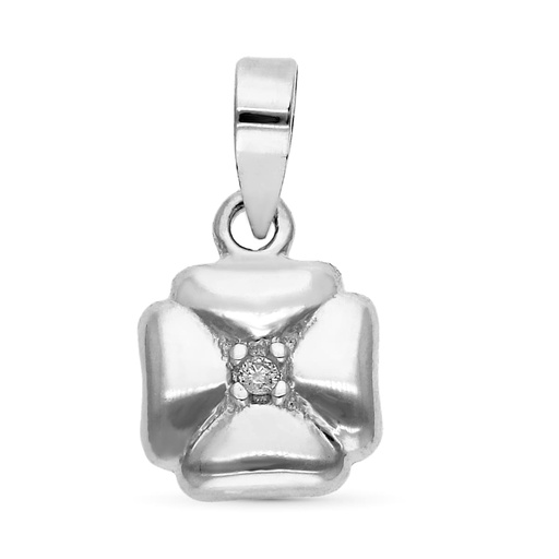 [P9KP1921-OB] 9K COLGANTE ORO BLANCO TREBOL DIAMANTES 0.008 QTS 7X7 MM
