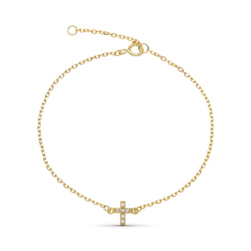 [P9KP1923-OA] 9K PULSERA ORO AMARILLO CRUZ DIAMANTES NATURALES 0.048 CTS 18XM - 16 CM