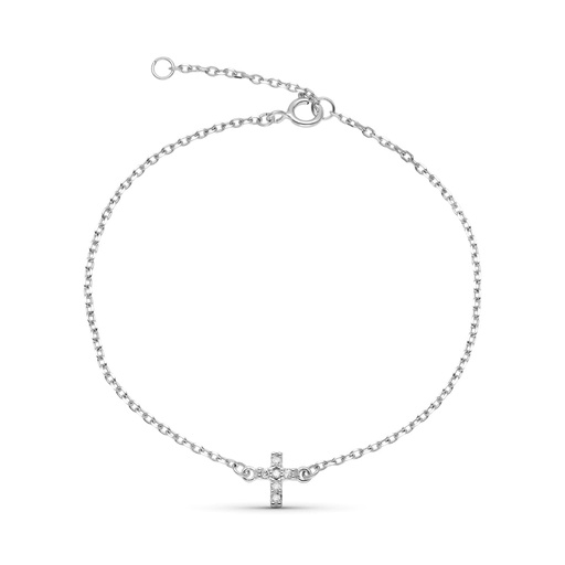 [P9KP1923-OB] 9K PULSERA CRUZ 0.048 CTS SI-H ORO BLANCO 18 CM REDUCCION A 16 CM