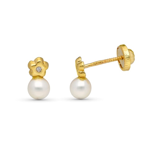 [P9KP21080-OA] 9K PENDIENTES ORO AMARILLO DIAMANTES 9X5 MM 0.02 CTS SI-H TUERCA