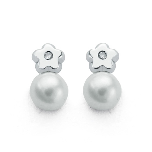 [P9KP21080-OB] 9K PENDIENTES ORO BLANCO DIAMANTES 9X5 MM 0.02 CTS SI-H CIERRE TORNILLO