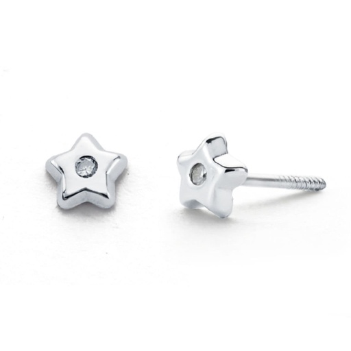 [P9KP21231-OB] 9K PENDIENTES ORO BLANCO DIAMANTES 0.02CTS TUERCA SI-H