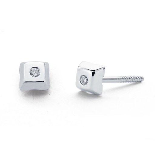 [P9KP21235-OB] 9K PENDIENTES ORO BLANCO DIAMANTES 0.02CTS TUERCA SI-H
